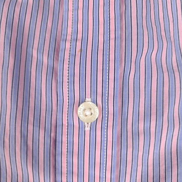 Tommy Hilfiger‎ Shirt Men's XL Pink Blue Short Sleeve Button Up Striped Trim Fit - Picture 4 of 14